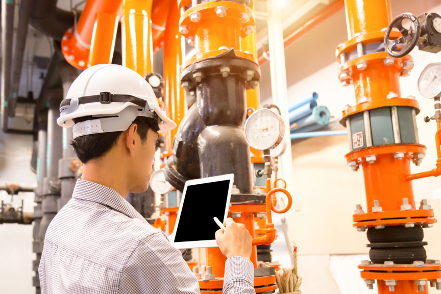 Asian engineer maintenance checking technical data of  system equipment Condenser Water pump and pressure gauge , chiller water pump with pressure gauge.; Shutterstock ID 1347538712; Purchase Order: purchase_order