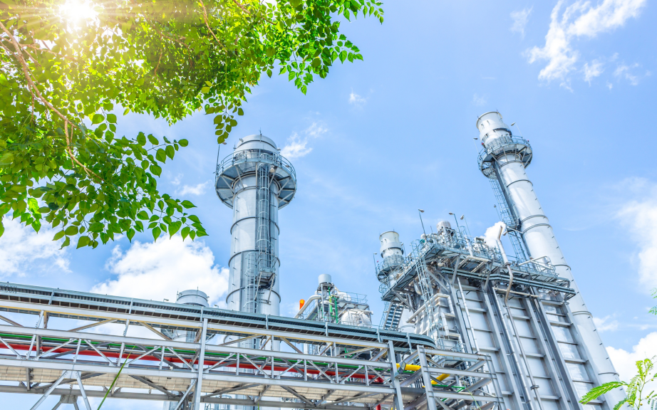 power plant with tree. green industry eco power for sustainable energy saving environmental friendly low carbon footprint.